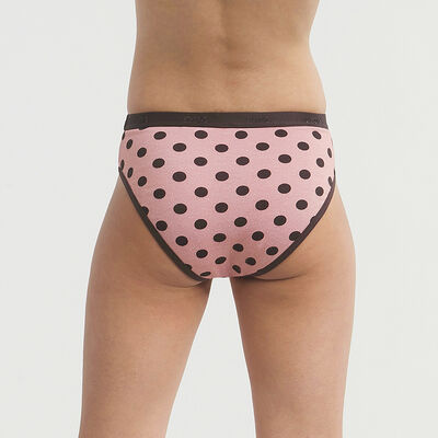 Pack of 3 stretch cotton knickers with polka dot pattern Brown Pink Les Pockets, , DIM