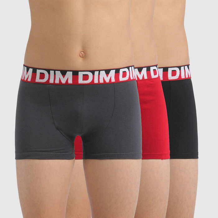 3er-Pack rote Jungen-Boxershorts aus Stretch-Baumwolle mit Colorblock-Bund, , DIM