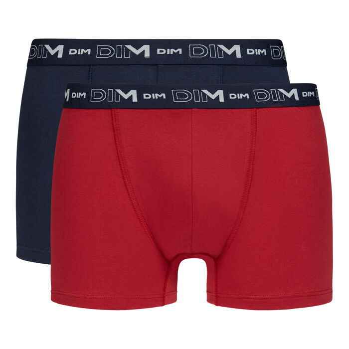 Pack of 2 men's Blue Red boxers with graphic waistband Dim Cotton Stretch, , DIM
