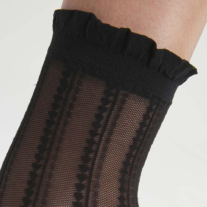 Dim Style women's black sheer ankle socks with graphic lines, , DIM