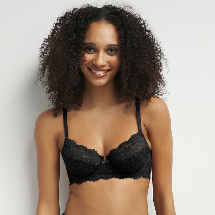 Daily Glam black floral lace underwired full cup bra, , DIM