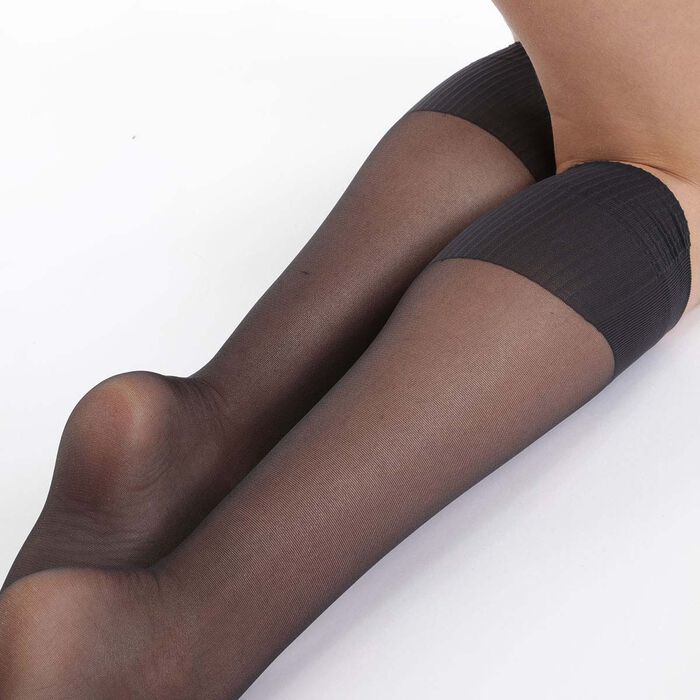 Pack of 2 pairs of black AbsoluFlex 20 transparent knee highs, , DIM