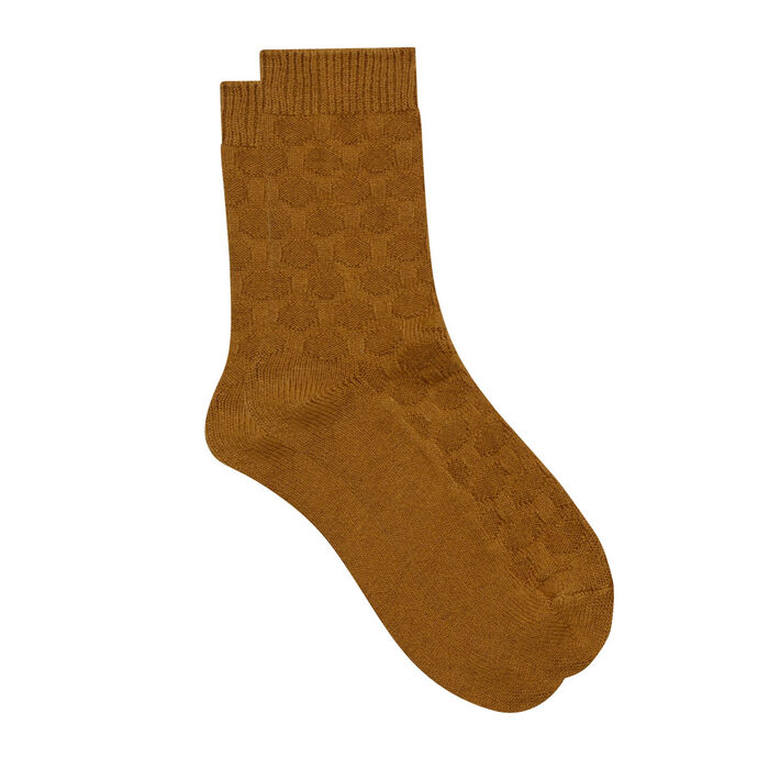 Women's Hazelnut Cotton Style bamboo sock with a circle pattern, , DIM
