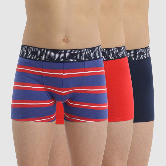 Pack of 3 Dim Rhythmics Red Blue Stripe Stretch Cotton Boy Boxers, , DIM