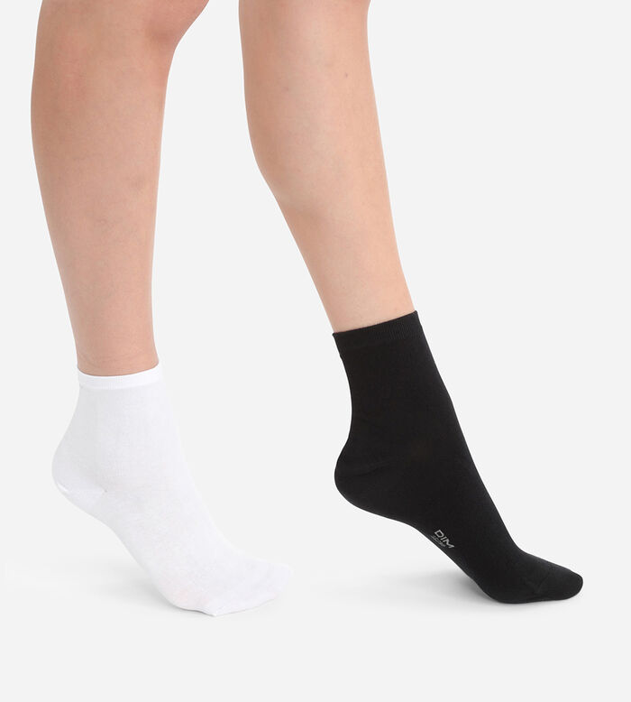 Pack of 2 pairs of white and black cotton sock liners, , DIM