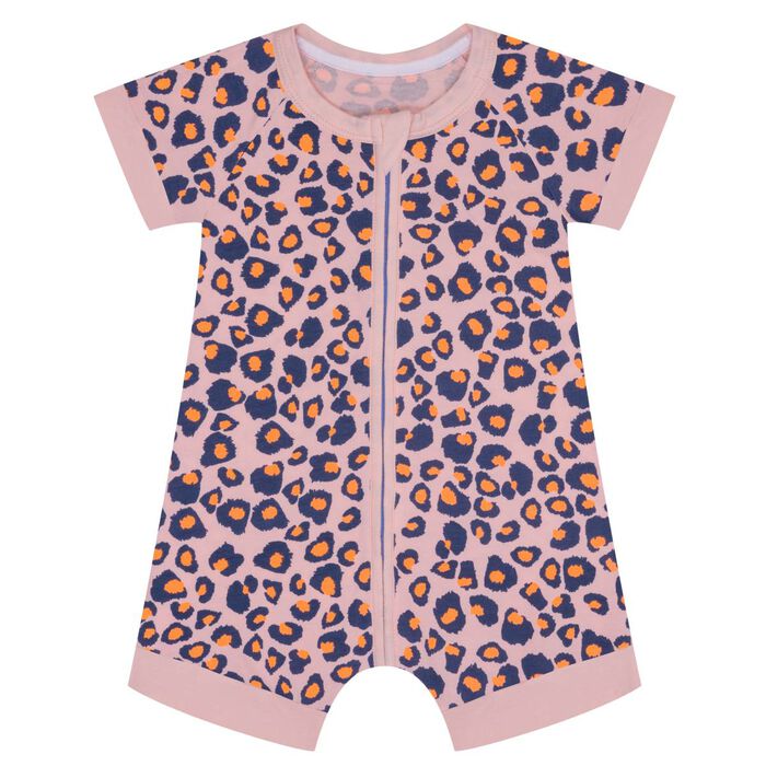 Zipped romper in cotton stretch with animal print Dim Baby, , DIM