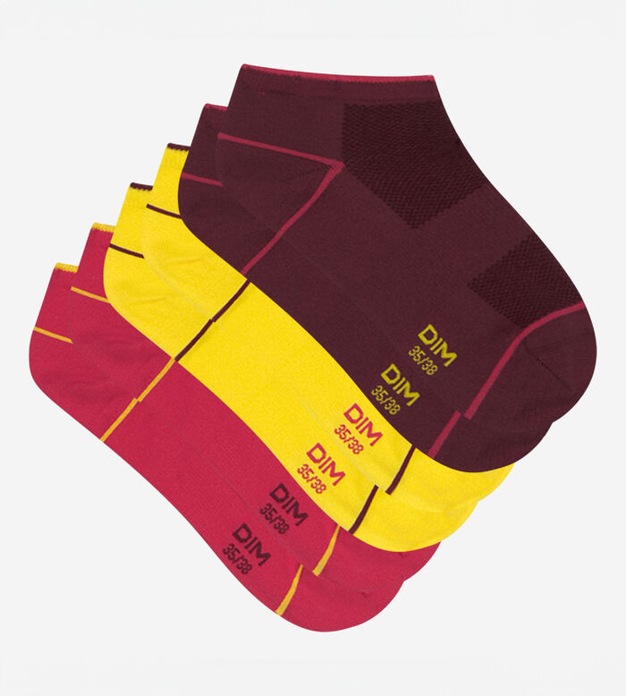 Pack de 3 pares de calcetines tobilleros cortos de mujer para impacto ligero Burdeos Dim Sport, , DIM