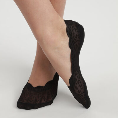 Protège-pieds femme en voile transparent motif leopard Noir INVISIFIT, , DIM