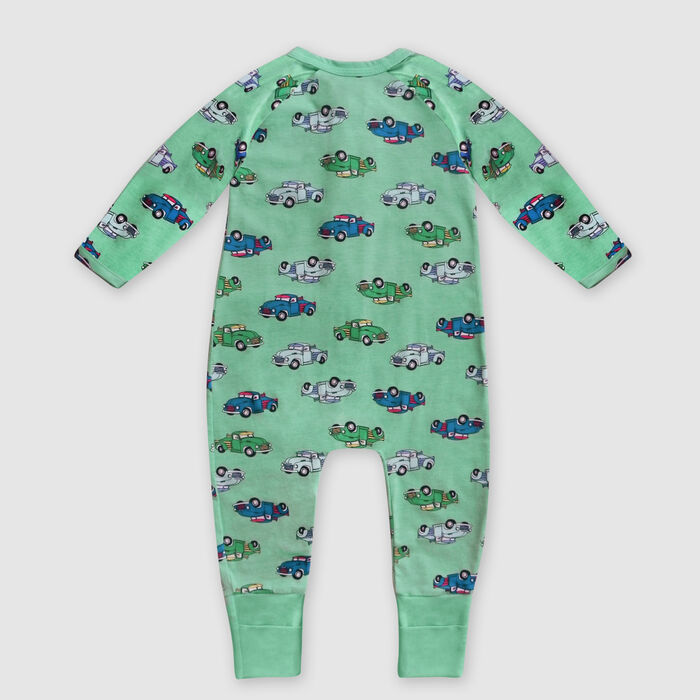 Pijama para bebé con cremallera de algodón elástico verde estampado camión Dim Baby, , DIM