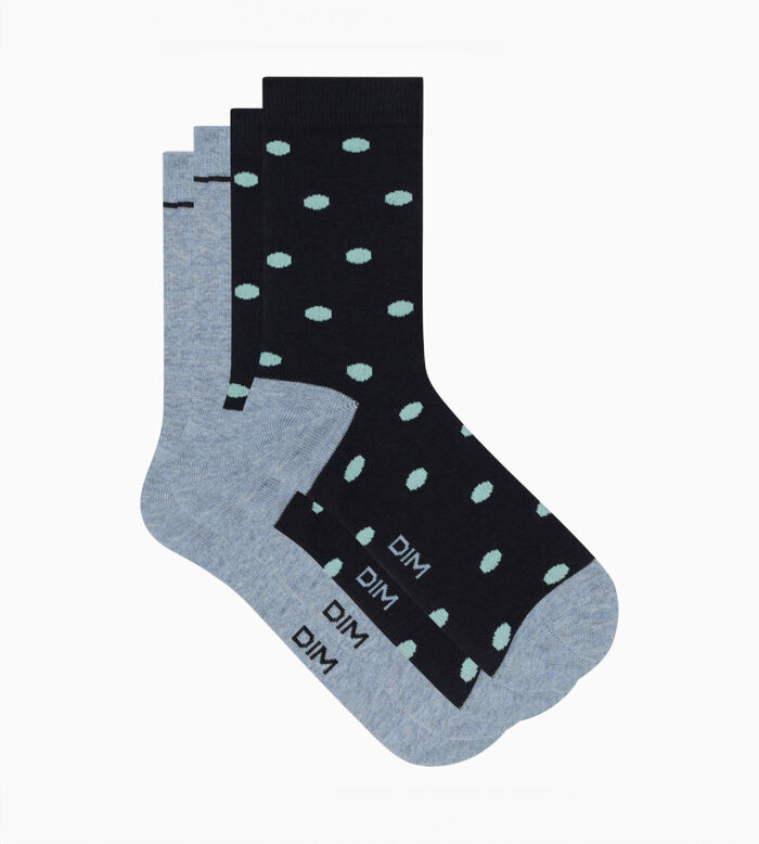 Pack of 2 pairs of women's navy socks with polka dots Dim Coton Style, , DIM