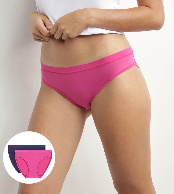 Pack of 2 Fuchsia Violet women's briefs in cotton and nylon Oh My Dim's, , DIM