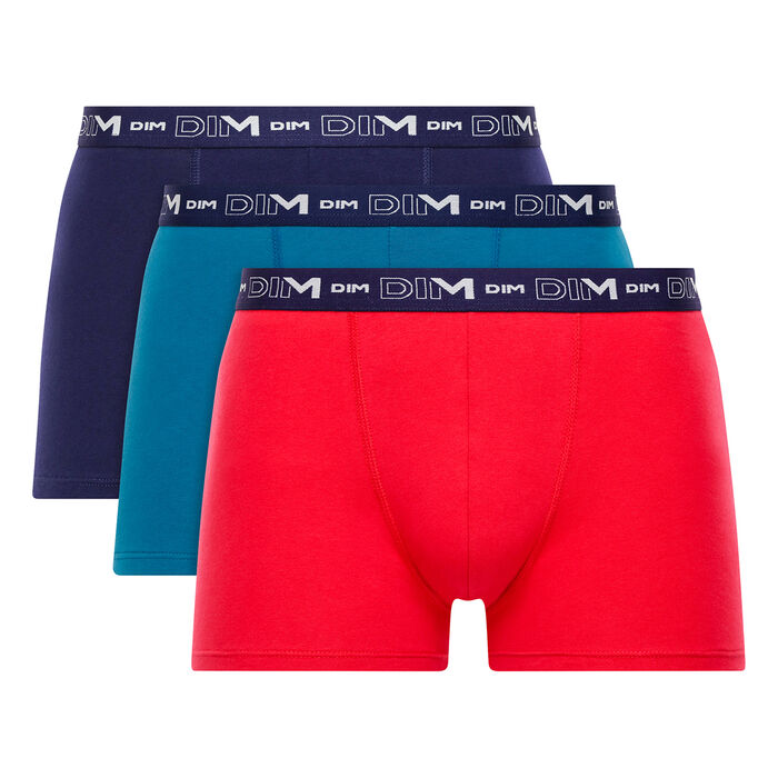 Lot de 3 boxers rouge, bleu antique et bleu marine - Coton Stretch, , DIM