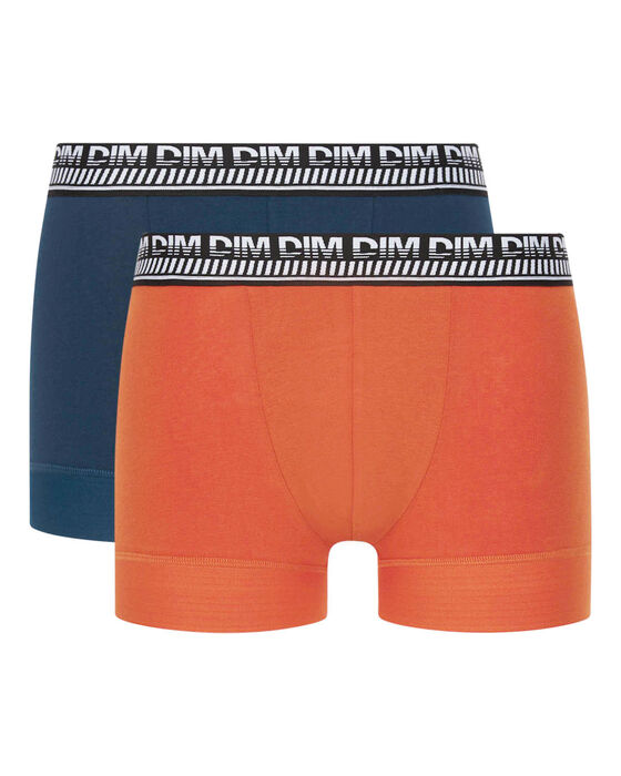 Набор из 2 мужских трусов-боксеров синего и оранжевого цвета из эластичного хлопка Stay and Fit, , DIM