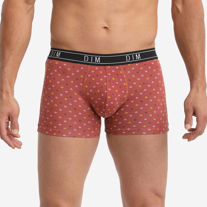 Dim Fancy Men's brick red boxer briefs stretch cotton with geometric patterns, , DIM
