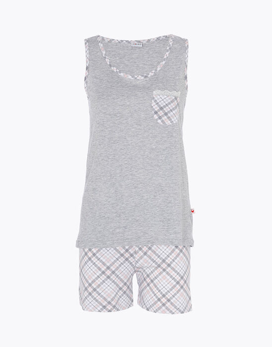 Pijama corto de mujer de punto de algodón, gris jaspeado, , DIM