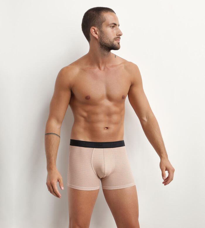 Men's stretch cotton boxers shorts with geometric patterns in Café Dim Fancy, , DIM