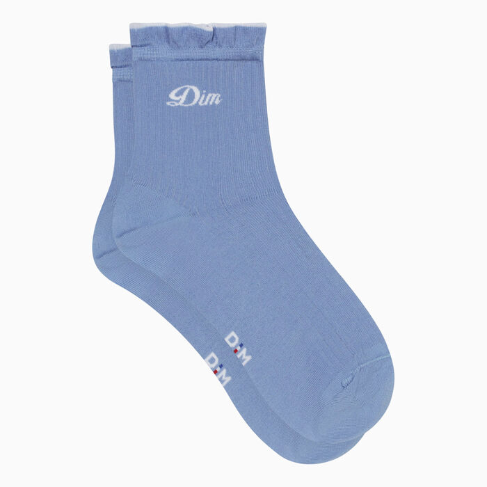Madame Dim Women's Lavender Blue Gathered Cotton Socks, , DIM