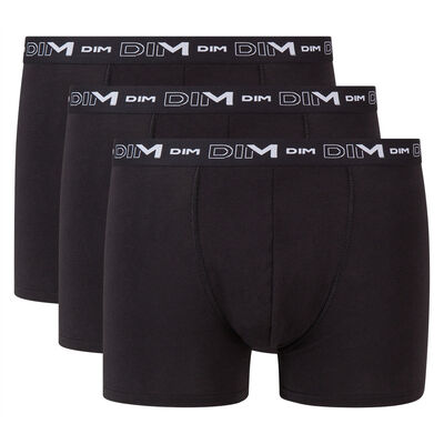 Pack of 3 pairs of black stretch cotton trunks for men, , DIM