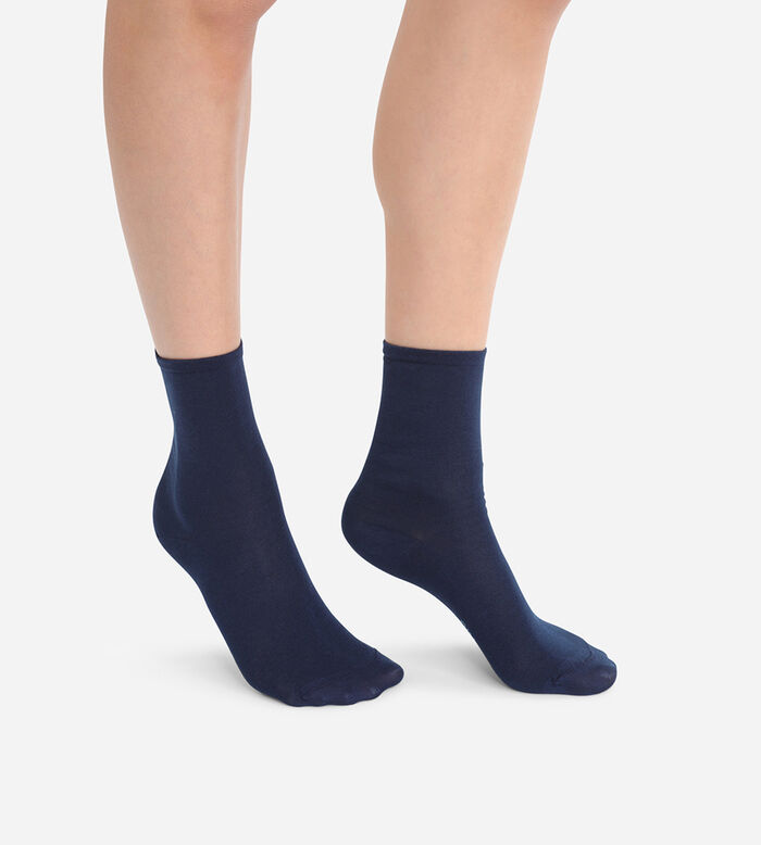 Набор из 2-х пар темно-синих женских носков из мерсеризованного хлопка, , DIM