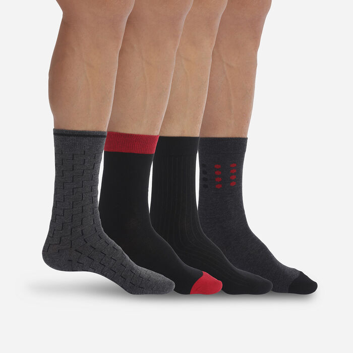 Pack of 4 pairs of men's cotton socks Black Gray Les Bons Plans, , DIM
