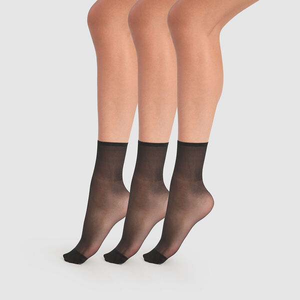 Set of 3 Beauty Resist transparent black 20D ankle socks
