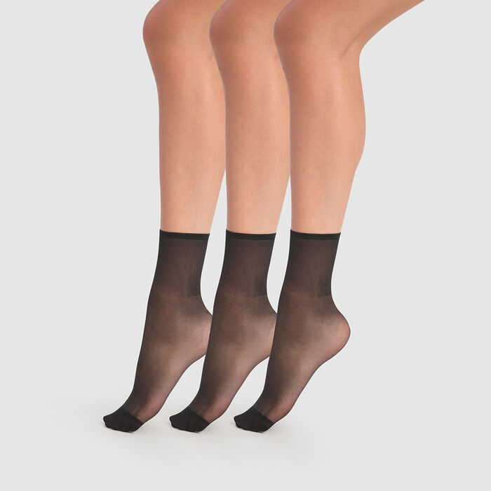 Set of 3 Beauty Resist transparent black 20D ankle socks, , DIM