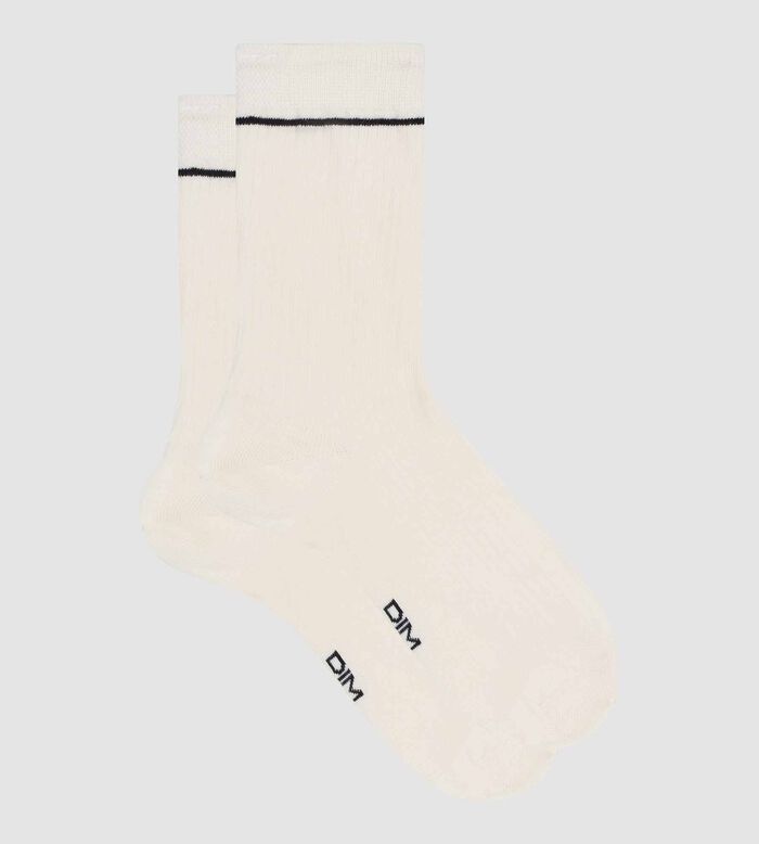 Cream Unisex Ribbed Modal Cotton Socks Dim Icons, , DIM