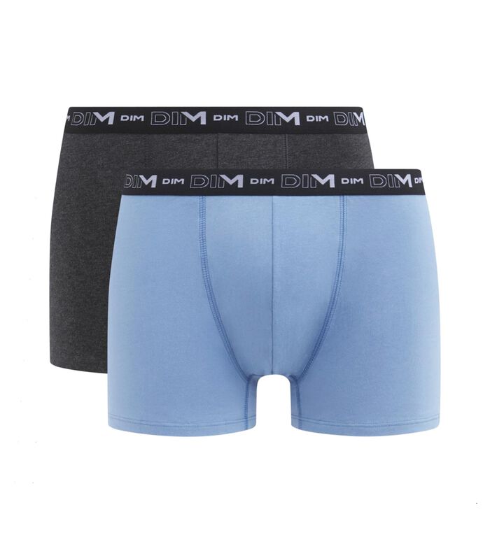 Dim Coton Stretch Cornflower and Black men's boxer shorts with contrasting waistband, , DIM