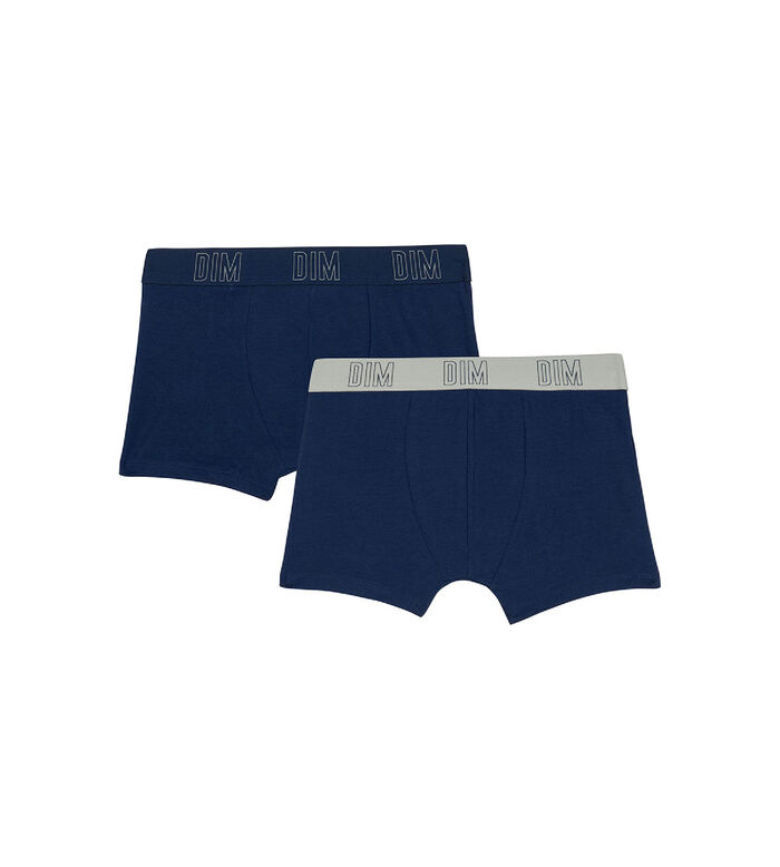 Dim Skin Care Pack of 2 boys' boxers in Navy Blue organic cotton, , DIM
