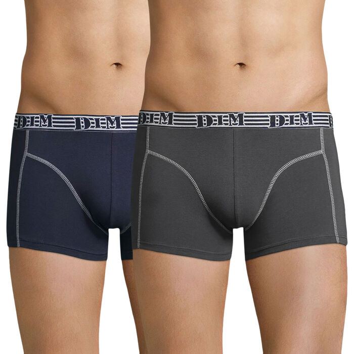 Pack of 2 pairs of EcoDIM Mode stretch cotton trunks in blue and grey, , DIM