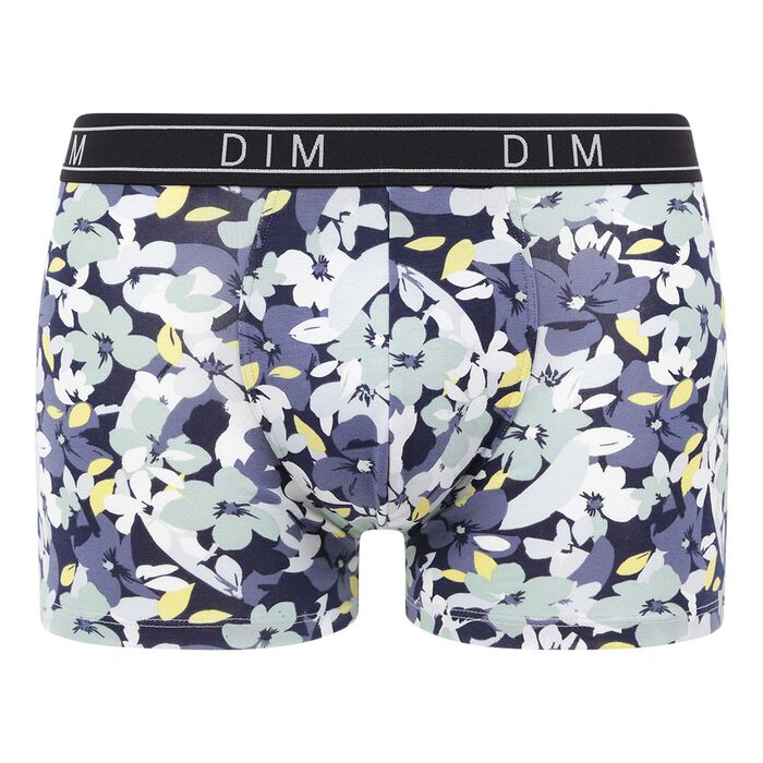 Dim Fancy Men's stretch cotton boxer shorts with floral pattern Hybiscus Blue, , DIM