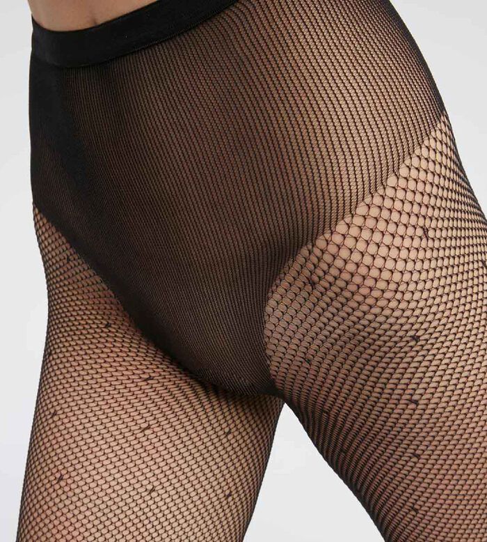 Dim Style Black Women's tights in veil and polka dots with sexy high cut, , DIM