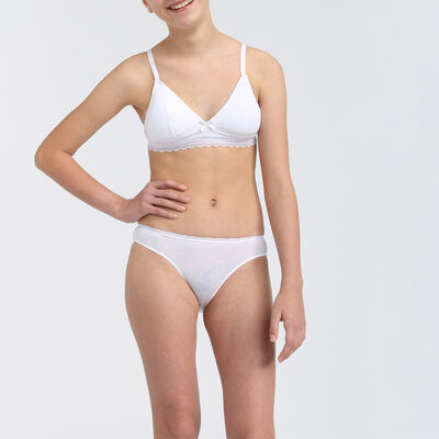 Dim Trendy girls' white stretch cotton bra with removable padding, , DIM