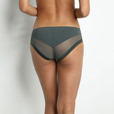 Generous Dim microfiber and tulle knickers in green-grey colour, , DIM