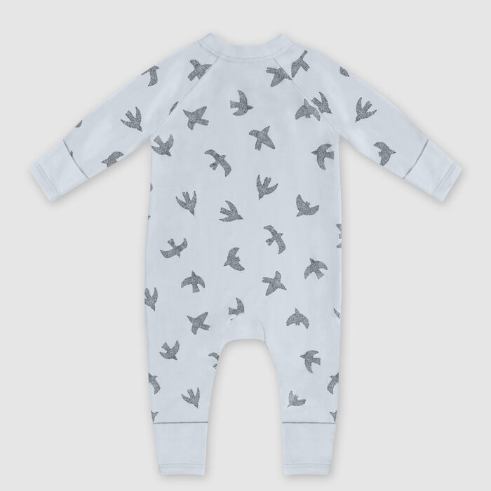 Cremeblauer Baby-Pyjama mit Reißverschluss und Vögelchen aus Bio-Baumwolle - DIM ZIPPY®. , , DIM