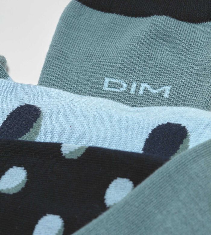 Pack de 3 pares de calcetines de hombre de algodón azul y verde con rayas y lunares EcoDim Style, , DIM