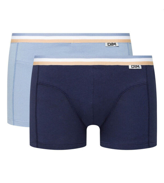2er-Pack polarblaue/blaue Boxershorts aus Stretch-Baumwolle mit dreifarbigem Bund - EcoDIM, , DIM