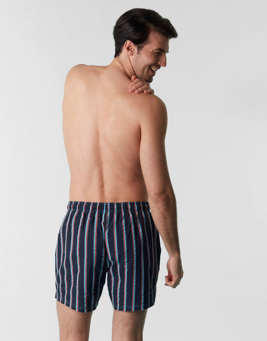 Blue swimming trunks in jacquard fabric with stripes, , DIM