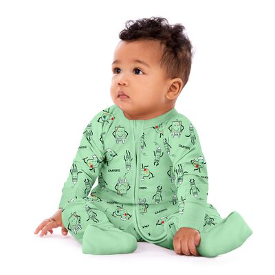 Apfelgrüner Baby-Pyjama mit Reißverschluss aus Stretch-Baumwolle mit künstlerischem Druck - DIM ZIPPY®., , DIM