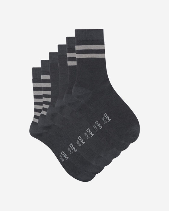 Pack of 3 pairs of striped men's socks Gray Cotton Style, , DIM