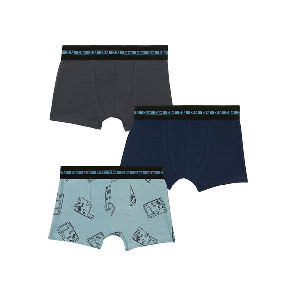 Pack of 3 boy's stretch cotton gameboy pattern boxers Blue EcoDim Fashion
