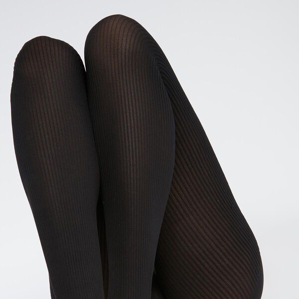 Black Dim Style Women's tights in ribbed opaque voile