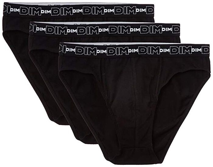 Pack of 3 pairs of black stretch cotton briefs for men, , DIM