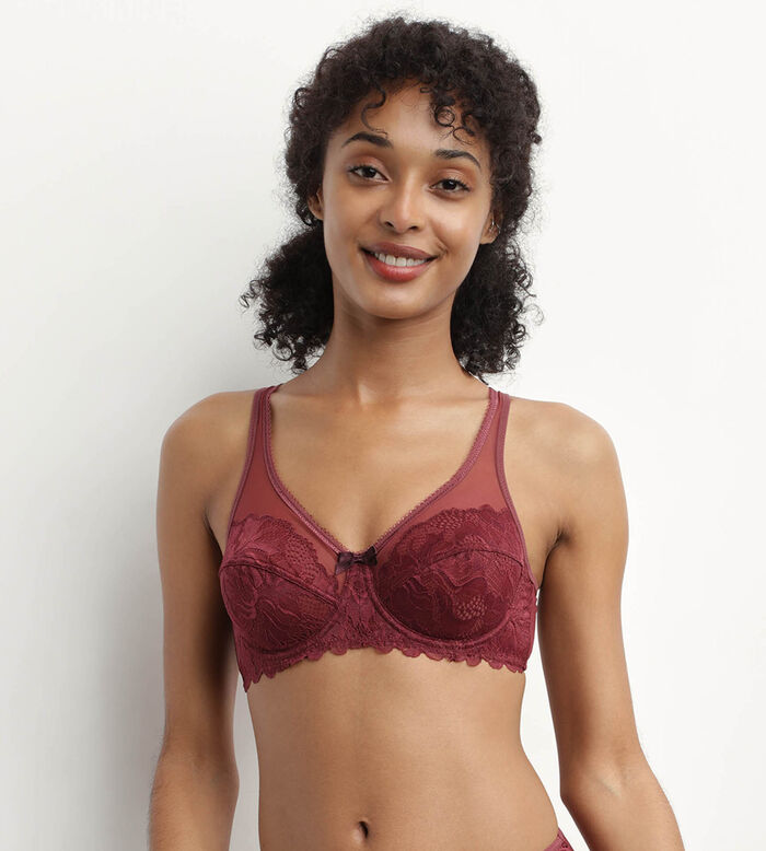 Buy Dark Pink Recycled Lace Full Cup Non Padded Bra 40D