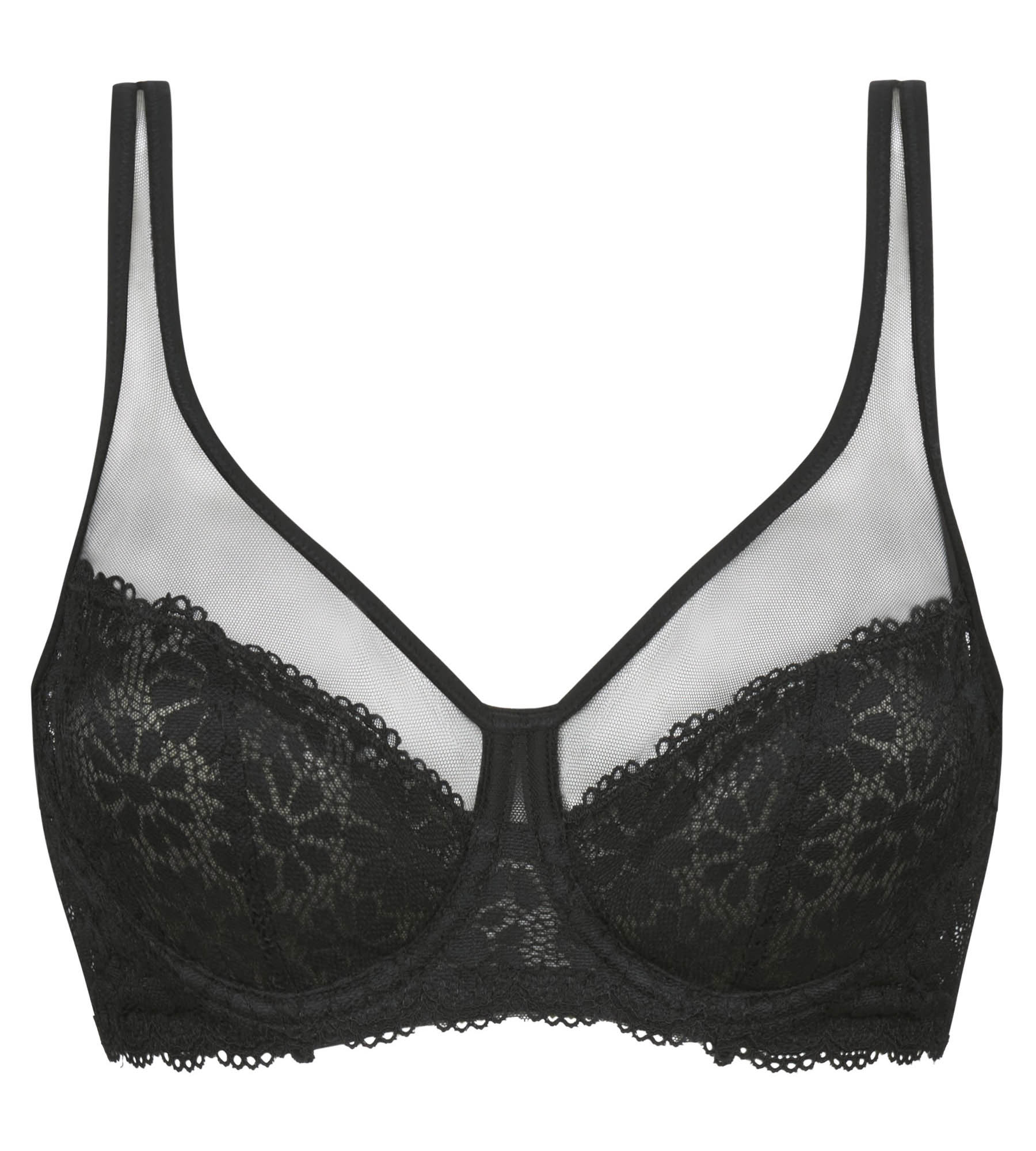 Buy DD-GG Black Recycled Lace Comfort Full Cup Bra 42F, Bras