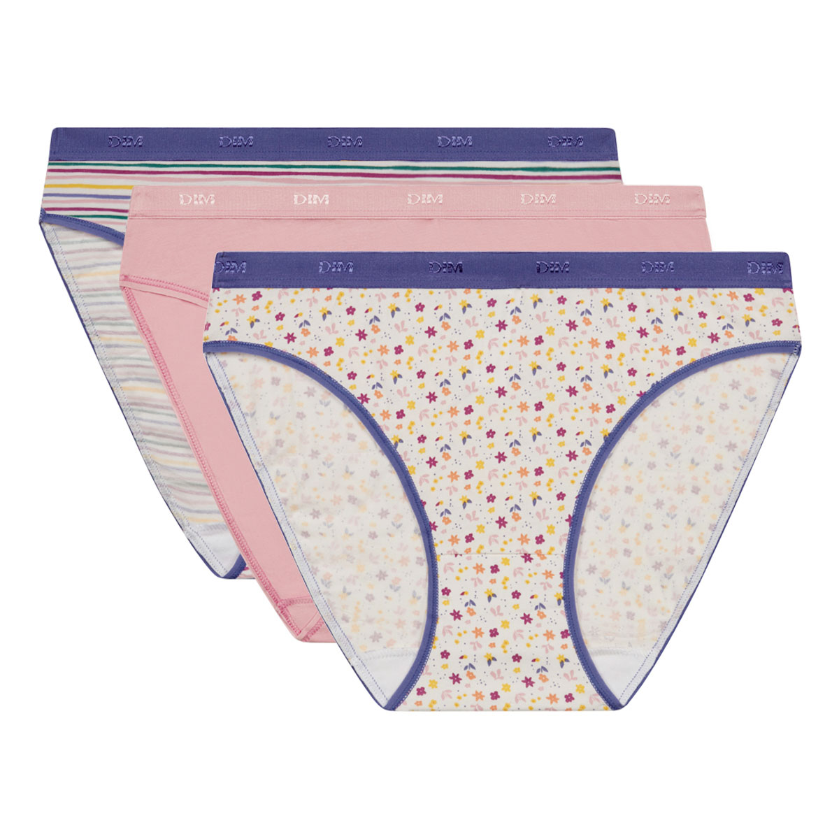 Pack of 3 women's knickers in stretch cotton with pop stripes les Pockets