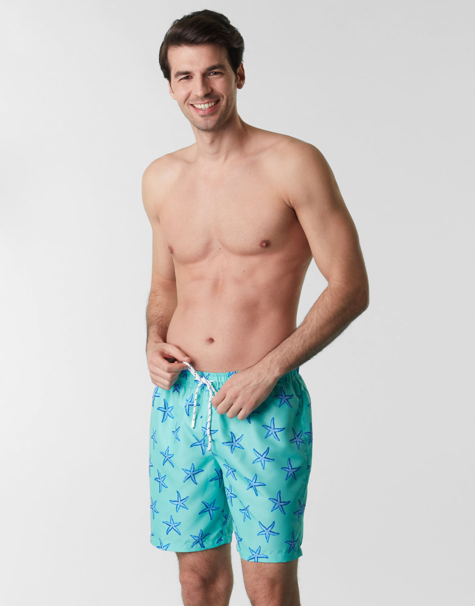 Canvas Bermuda shorts with fishing print in green