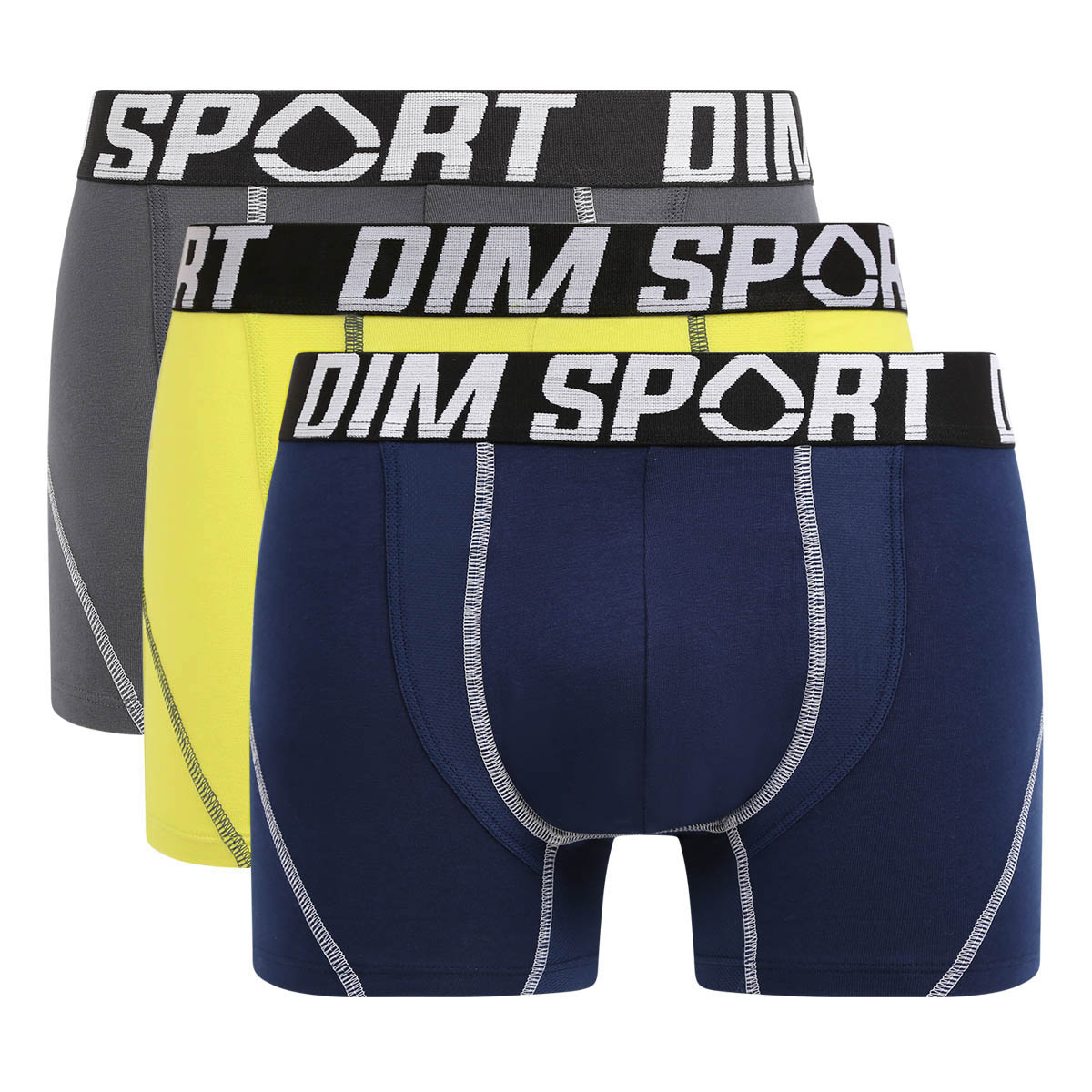 3er-Pack Baumwoll-Boxer mit Mesh-Einsatz grau/gelb/blau Sport - DIM