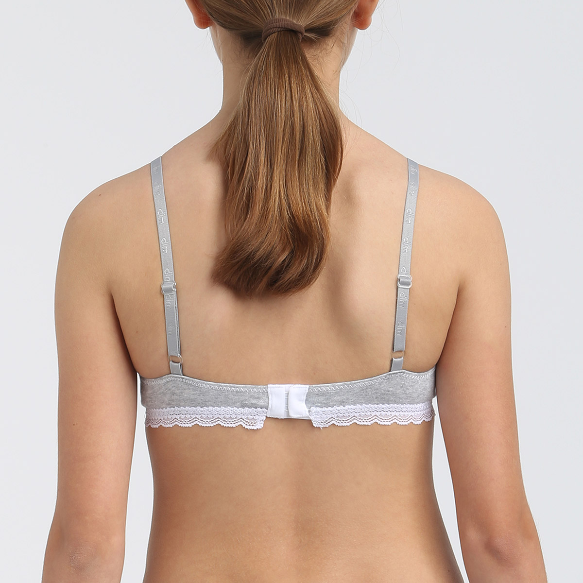 Dim Trendy girls' grey stretch cotton bra with removable padding