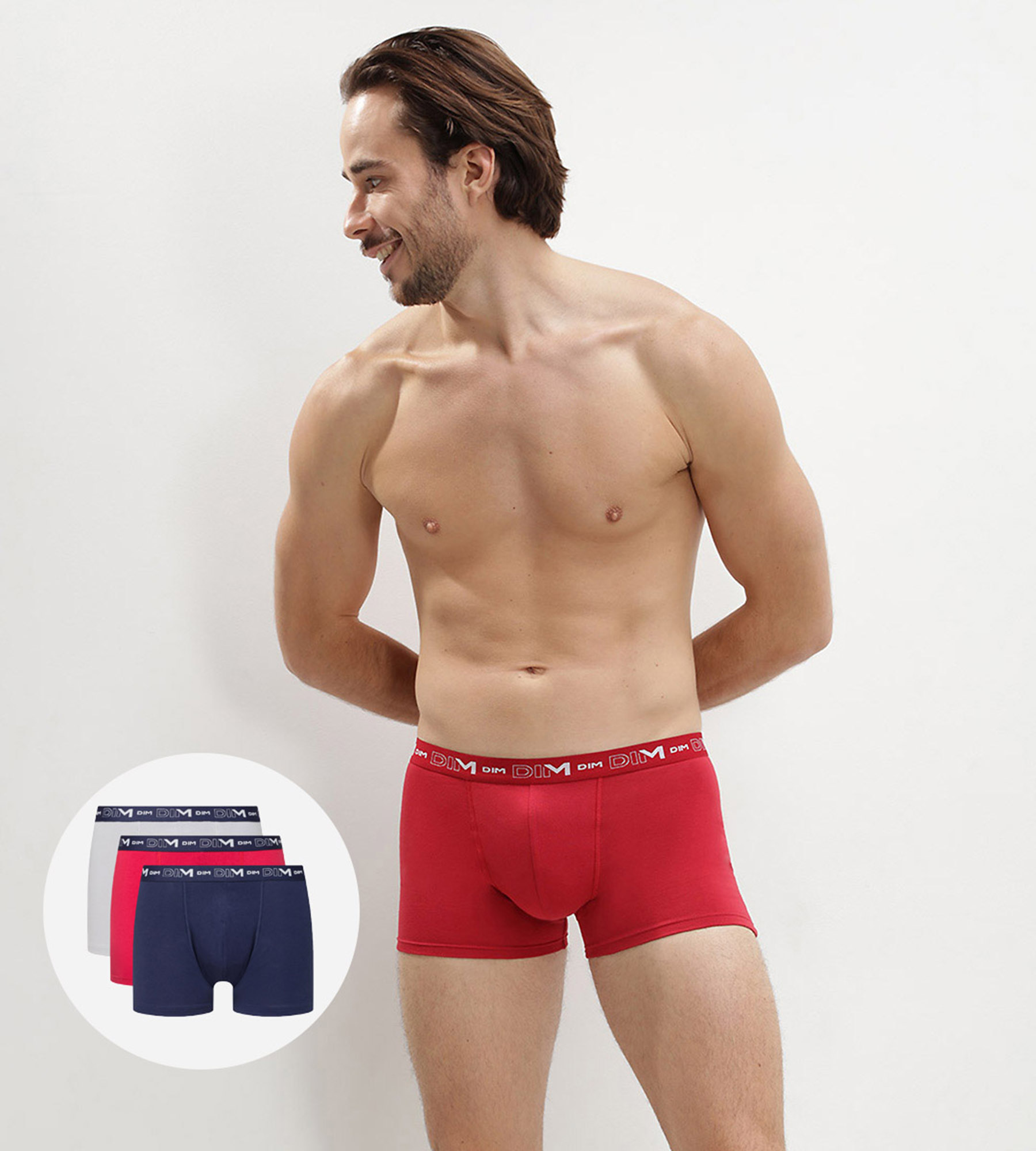 DIM Men's Ecodim Stretch Cotton Fashion & Comfort x4 Boxer, Red